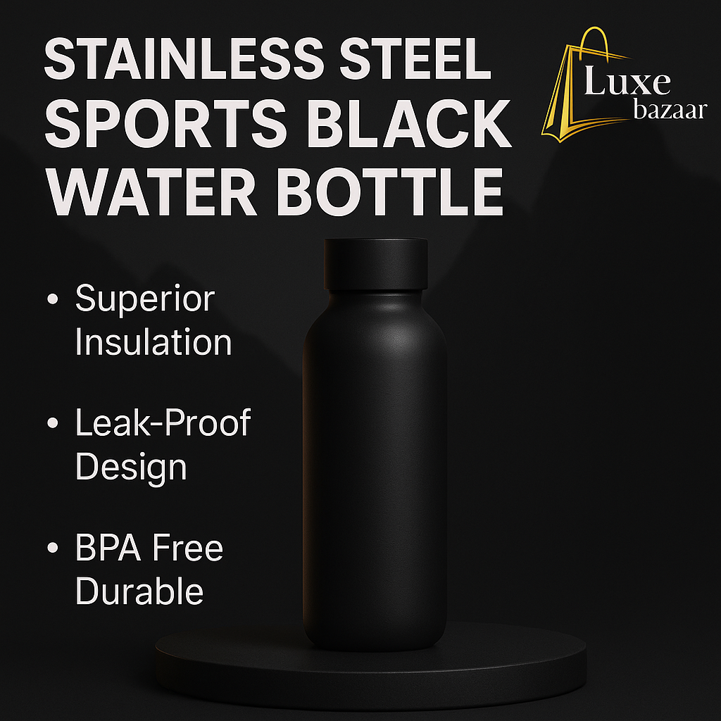 Stainless Steel Sports Black Water Bottle