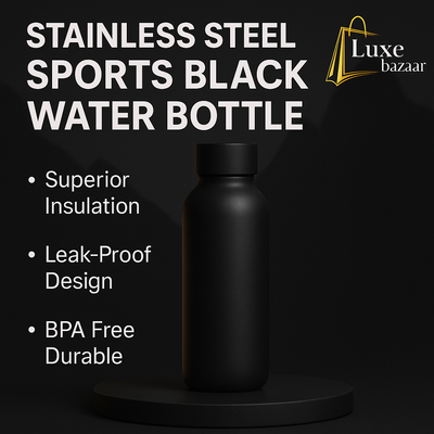 Stainless Steel Sports Black Water Bottle