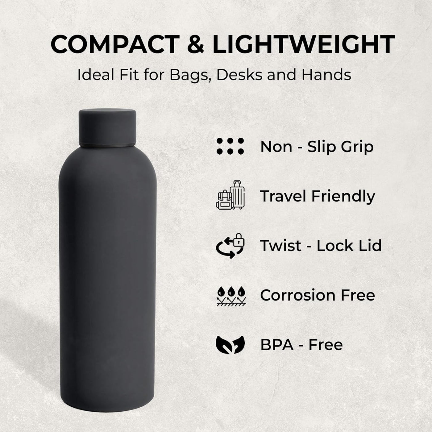Stainless Steel Sports Black Water Bottle