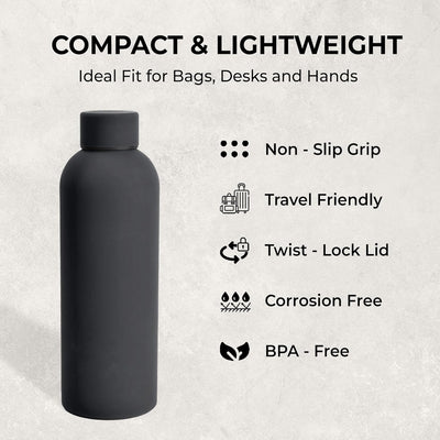 Stainless Steel Sports Black Water Bottle